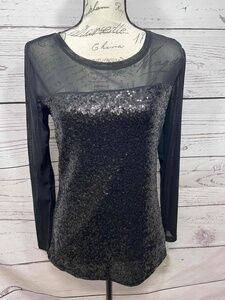 NWT INC Black Long Sleeve T Shirt Sheer‎ Sleeves Medium Casual